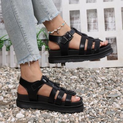Women Platform Sandals 2025 New Casual Flats Shoes Thick Bottom Flat Roman Strap Beach Shoes Women Summer Roman Style Sandals