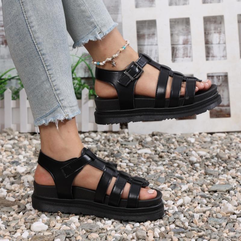 Women Sandals Thick Bottom Flat Roman Strap Beach Shoes for Women Summer 2025 Roman Style Sandals Platform Casual Flats Shoes