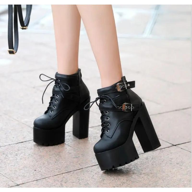 Fashion 2025 Spring New Korean Thick Heels Short Boot 14cm Super High Heel Womens Shoes Platform Sexy White Fashion Ankle Boots