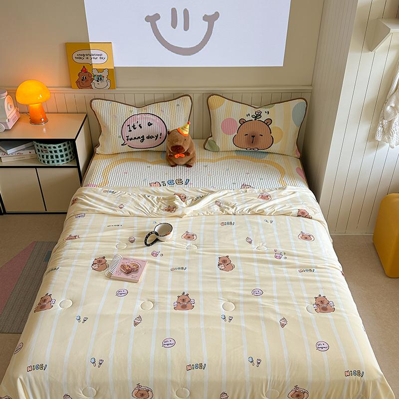 High-end Cartoon Ice Silk Summer Blanket for Bed Double Side Cool Feeling Silk Air Conditioning Quilt Lightweight Cooling Duvet