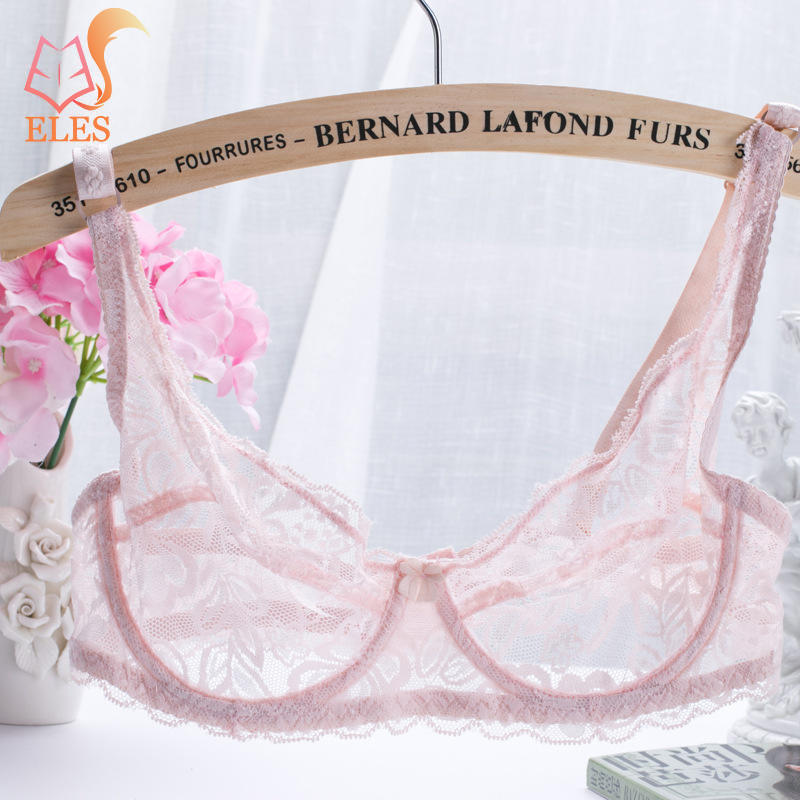 Thin Single-layer Transparent Sexy Bra Full Lace Steel Ring Unlined Bra Fresh Adjustment Plus Size Bra 34-40 Cup BC