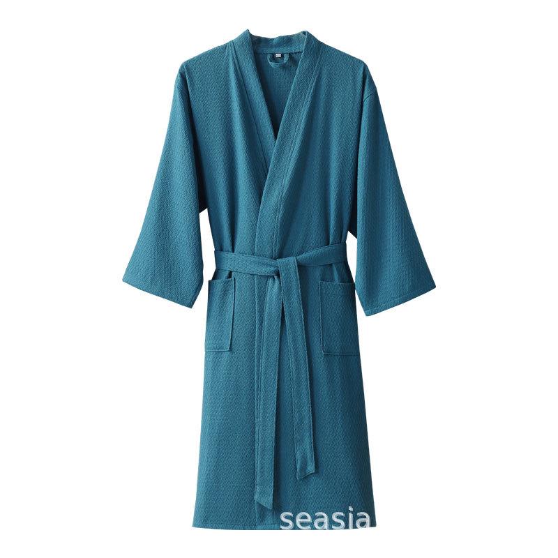 

Asia Pure Cotton Waffle Bathrobe: Lightweight, Quick-Drying, Water Absorbent Unisex Robe for Spring, Summer, and Autumn XL синій