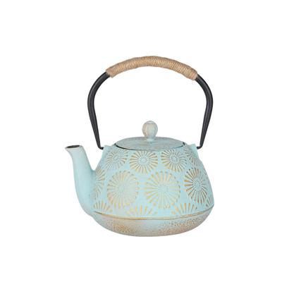 OULOVECO Sonnenblumenmuster Gusseisen Teekanne 1,2L, Roheisen, Emaillierter Innenraum, Gebogener Ausguss, Filter, IH und Direktkochfeld Kompatibel, Eisenanreicherung, T