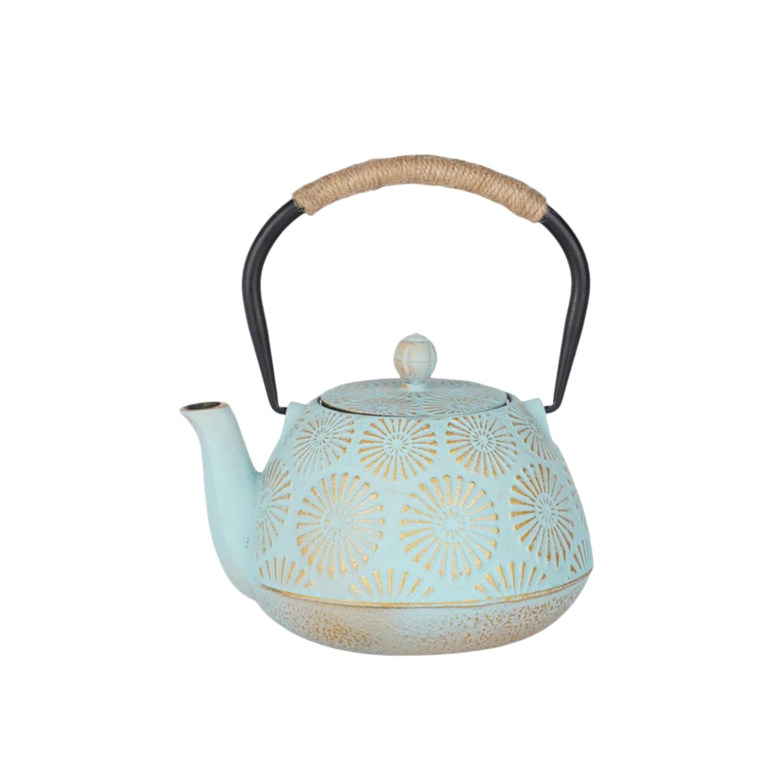 

OULOVECO Sunflower Pattern Iron Raw Enameled Curved Flow Filter Induction and Direct Heat Iron Teapot for Healthy Living Teapot, 1.2L, Iron, Interior,