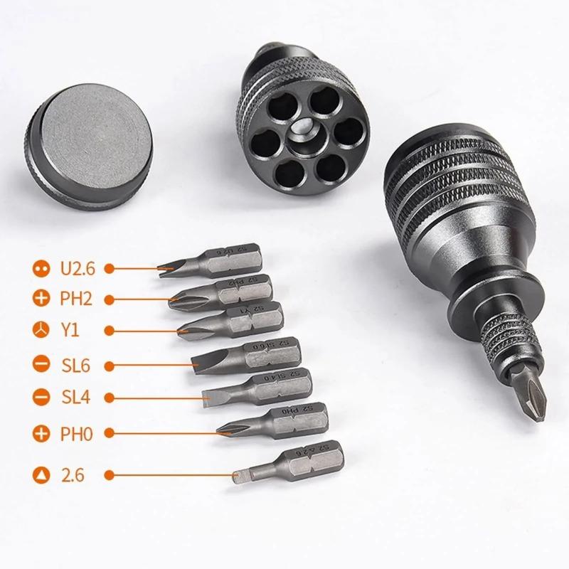 7-in-1 Industrial Mini Screwdriver Set - Aluminum Alloy Handle with High Hardness Phillips &Slotted Bits, Compact Multi-Function