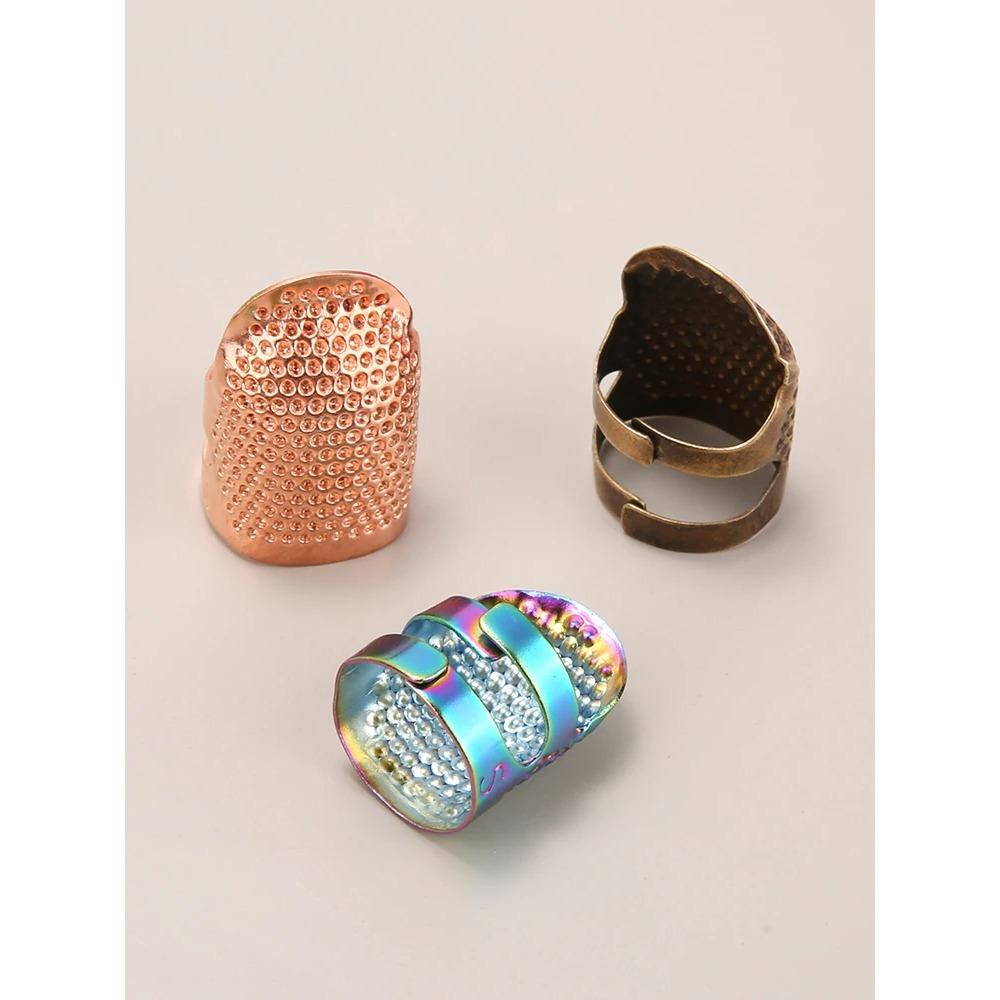 Ein großer und ein kleiner verstellbarer Retro-Fingerhutring, handgefertigt, rutschfest, Stickerei-Gegengewicht, Nadeldrücker