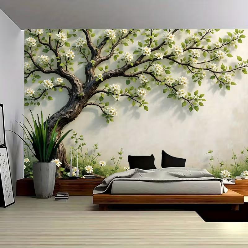 2D Blooming White Blossom Tree Backdrop for Spring, Nature and Cottagecore Content 47.2x31.5inch/120*80cm