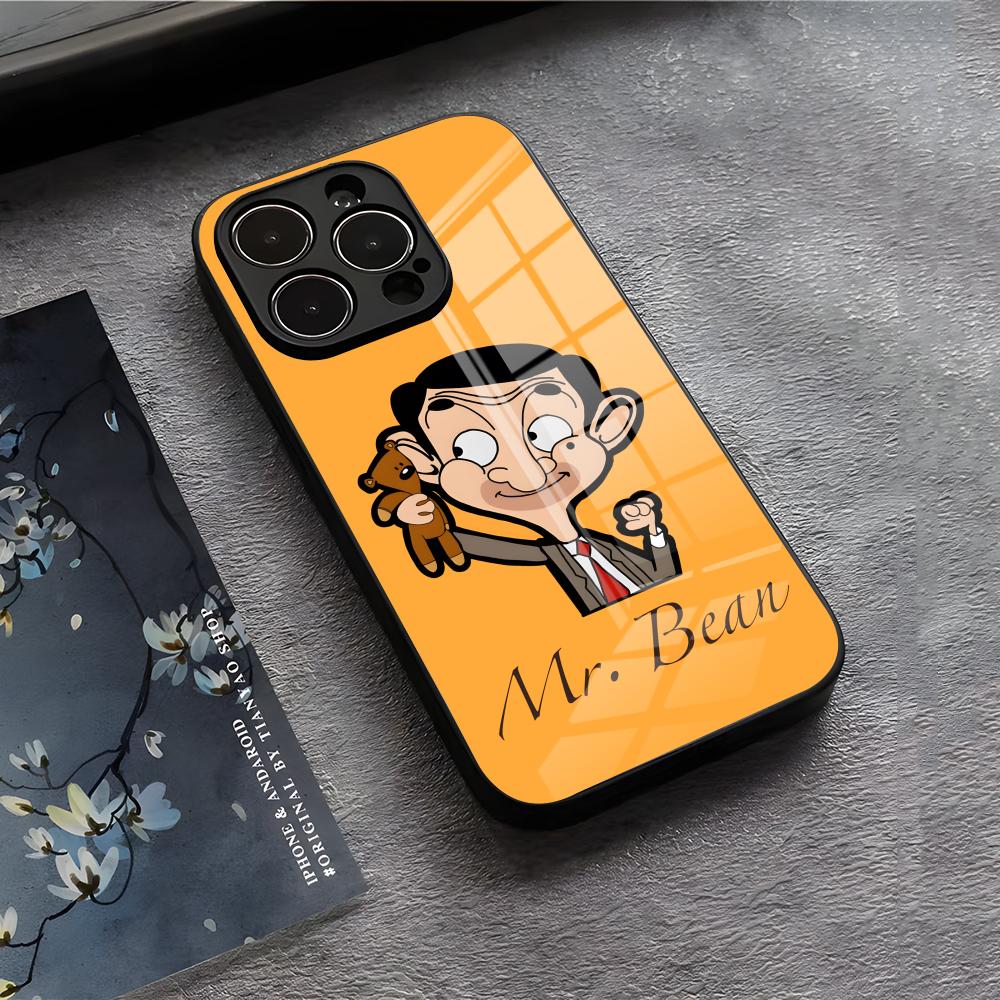 Lustige Mr B- BeanS Handyhülle für iPhone 17 Air 16 E Pro Max 15 14 13 Mini 12 Pro 11 Max Plus Schwarzes Glas Cover