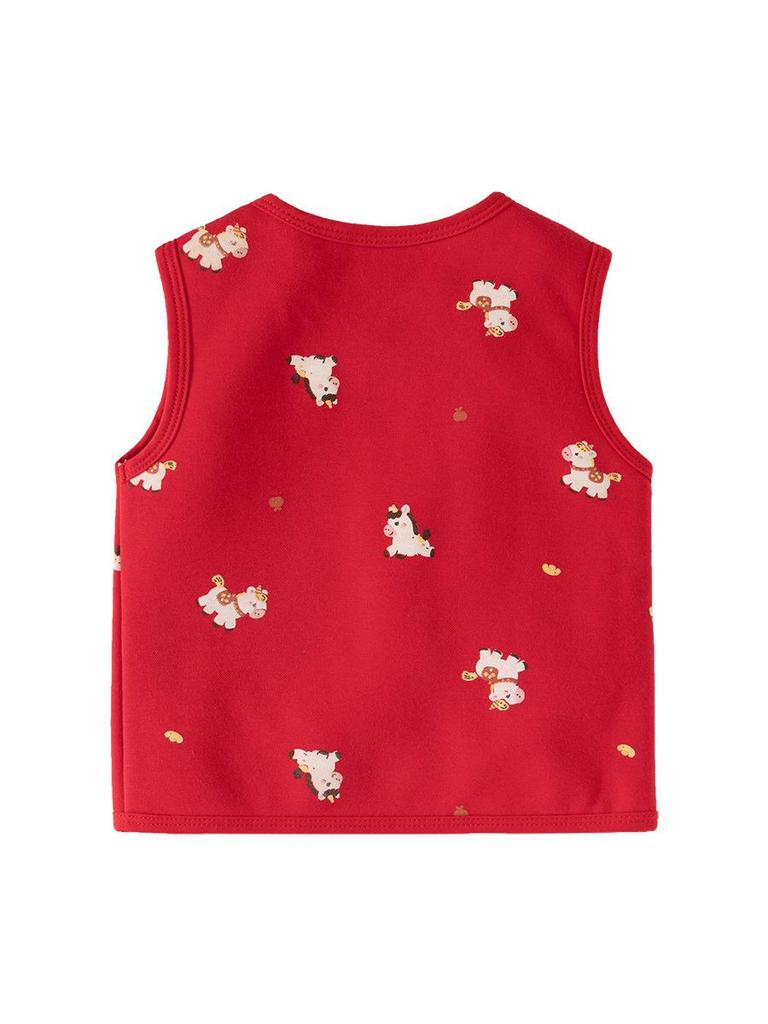 Girls' Red Festive New Year Sleeveless Vest - Spring/Autumn Infant Cape Jacket