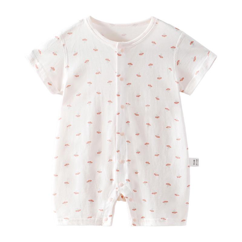 Summer Short Sleeve Cotton Baby Girl Romper - Lightweight Newborn Crawling Pajamas