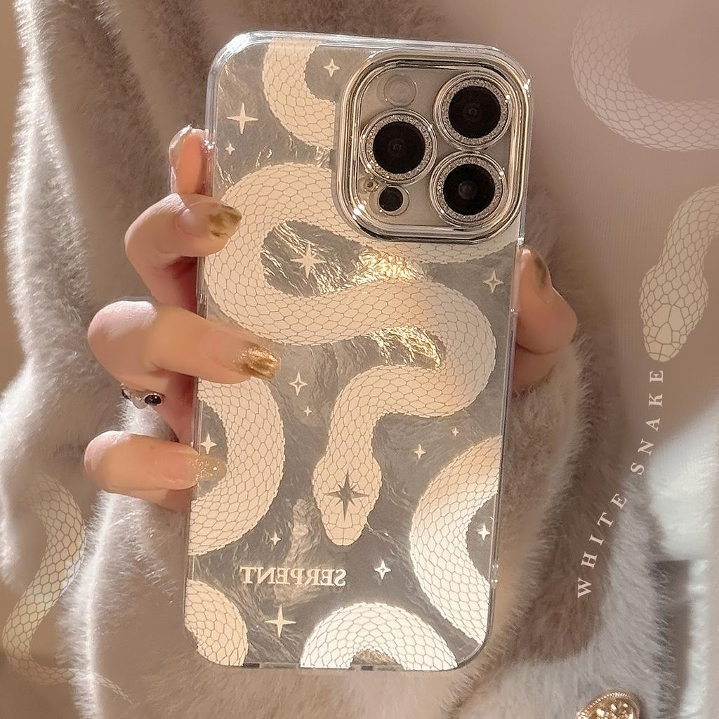 White Python Pattern Mobile Phone Case Suitable for Apple 17promax Lens Film Iphone16 Hard 12 High End Sense 14 Flash Powder