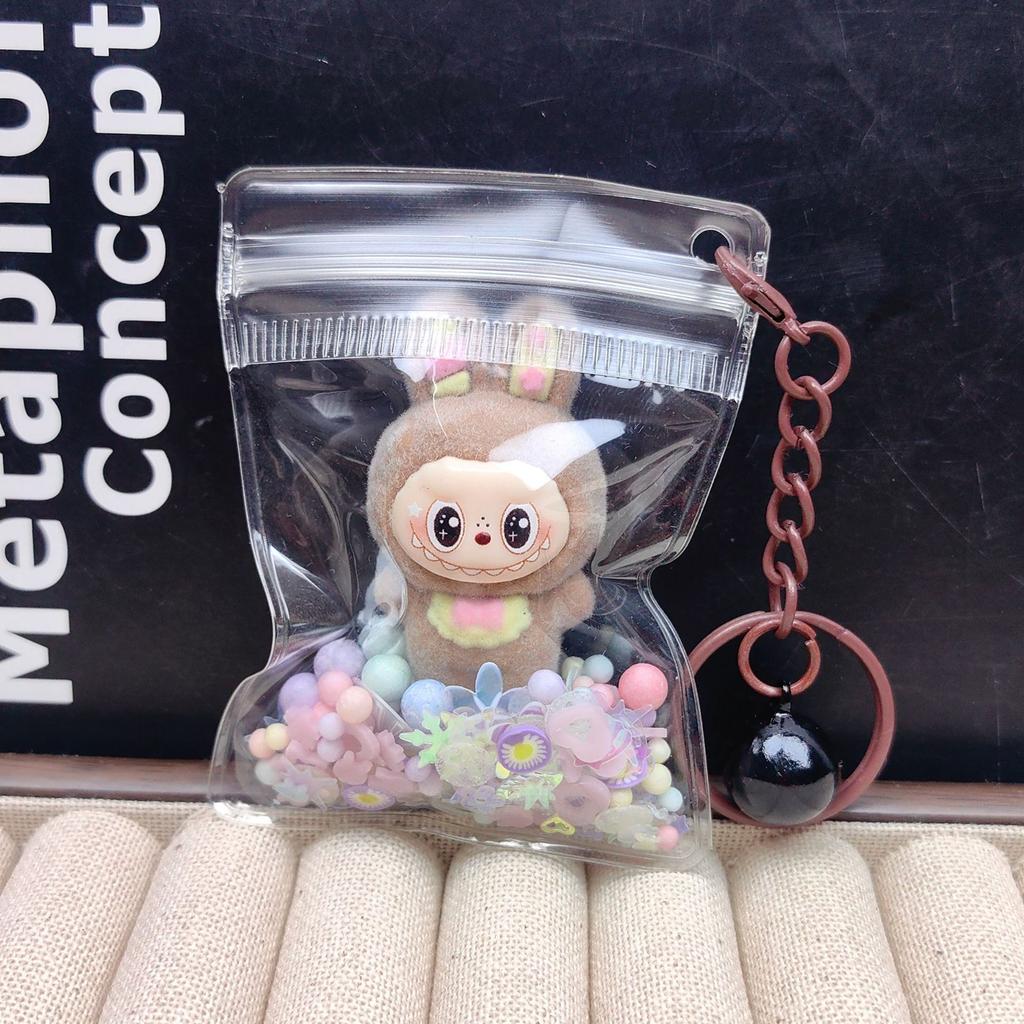 Flocking Keychain Cute Doll Doll Pendant PVC Transparent Bag Luminous Bag Hanging Jewelry