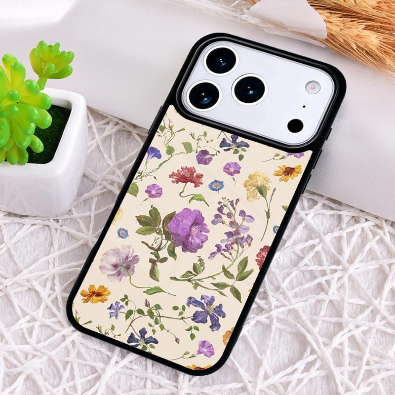 Vintage Leaves Flower Shockproof Phone Case for iPhone 17 Air 16e 15 11 12 14 13 Pro Max Cover Coque