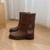 Retro Polished Round Head Martin Boots Thick Heel Belt Buckle Western Cowboy Short Boots Thin Inner Heightening Buckle Belt Martin Boots