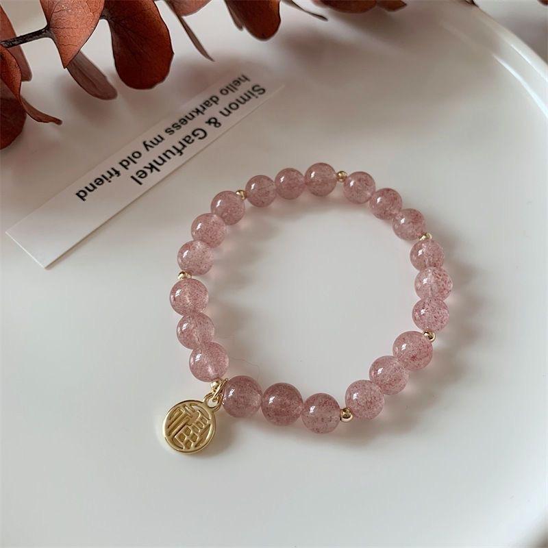 Berry Kristall Fucai Markenanhänger, Handperlenkette, Damen Rekrutierung Pfirsichblüte Umschlagpulver, Kristall Temperament Schmuck für Freundin