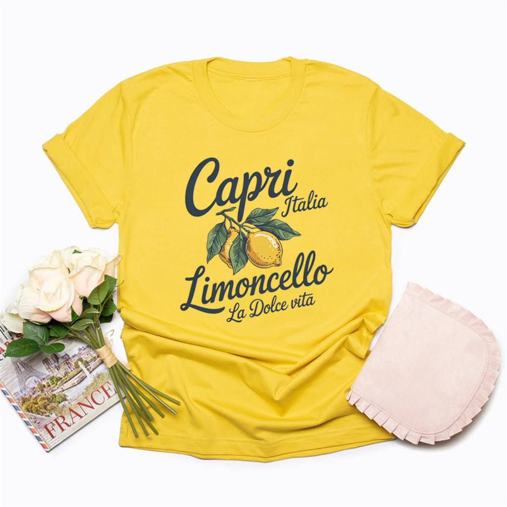 Limoncello T-shirt Capri Italy Shirt Women Short Sleeve T-shirts Italian Lemon Graphic T Shirts Summer Fruit Tee Female Clothing