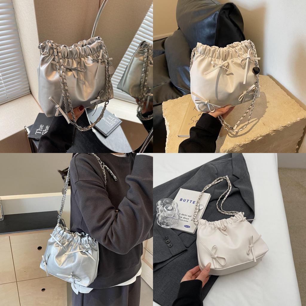 Stylish 2024 New Spring Shoulder Crossbody Bag Black Pu Street Fashion Bucket Bag