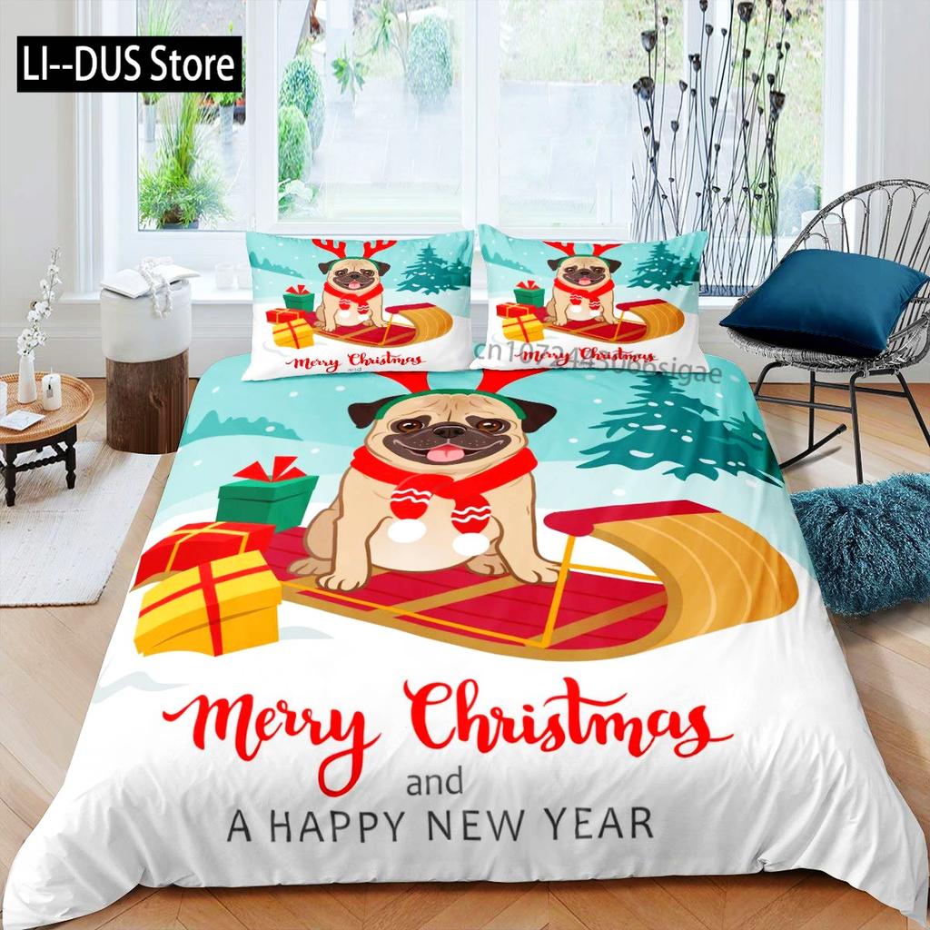 Pug Duvet Cover Set Puppy Lying Around Pet Decorative 3 Piece Bedding Set with 2 Pillow Shams Queen Size Pale Brown Black