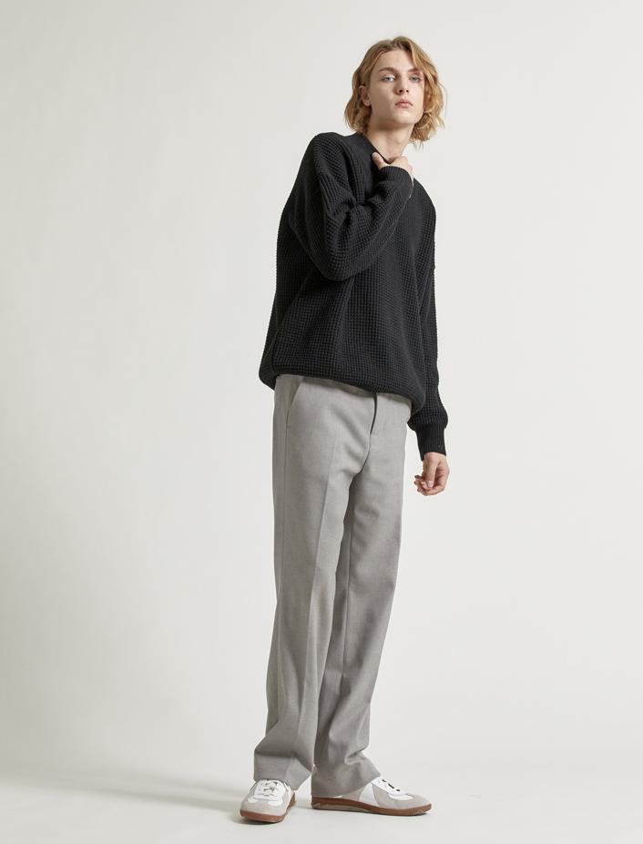 MARBETE Semi-Wide Wool Slacks Gray
