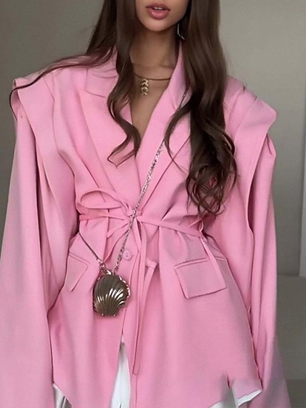 2025 Autumn/Winter European and American Women's Waist-Cinching Lace-Up Loose V-Neck Jacket