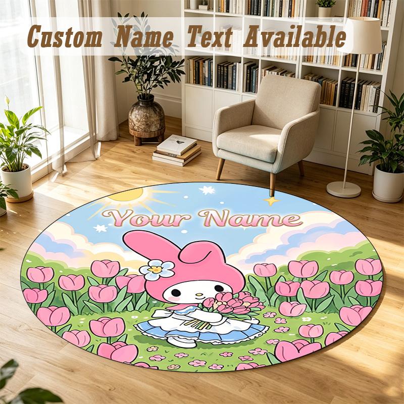 My Melody Personalized Round Rug Support Custom Name, Soft Home Decor Mat
