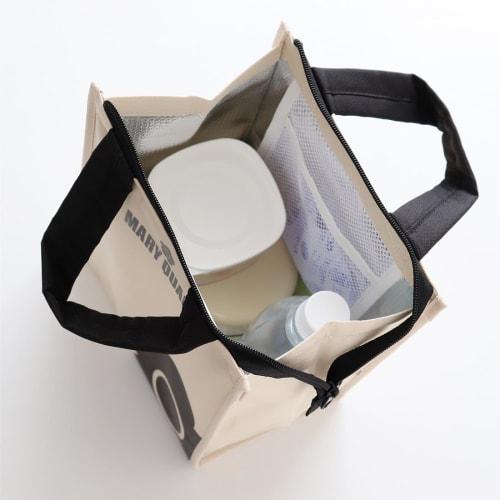 MARY QUANT Insulated Lunch Bag (Black/Zippered) for School, Cooler, and Bento (Vertical/With Pocket) 192101-0005-02