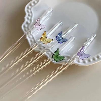 Şeffaf Kelebek Cam Pipet Dirsekli Meyve Suyu Süt Pipeti Karıştırma Çubuğu Basit Yüksek Sıcaklığa Dayanıklı Pipetler