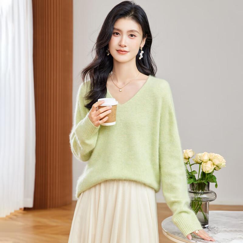 Women's Luxury V-Neck Brushed Cashmere Blend Sweater