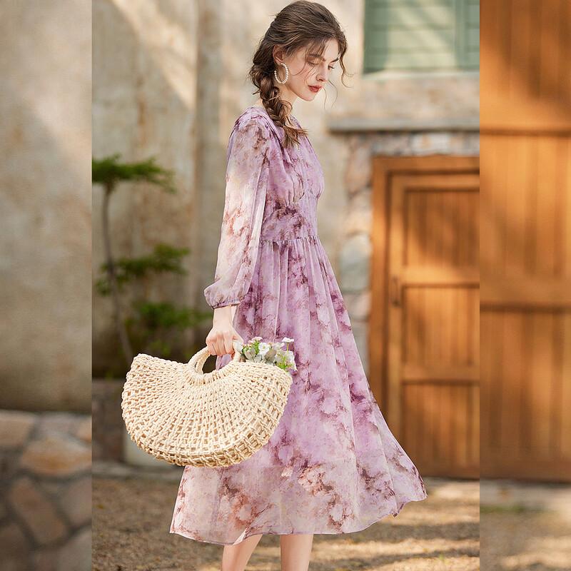 Bailuyu Romantic Floral Print V-Neck Long Dress XL