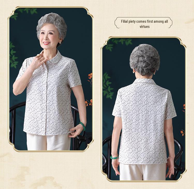 Summer Cotton Top for Middle-aged & Elderly Women - Short-Sleeve, Loose-Fit Grandma Shirt