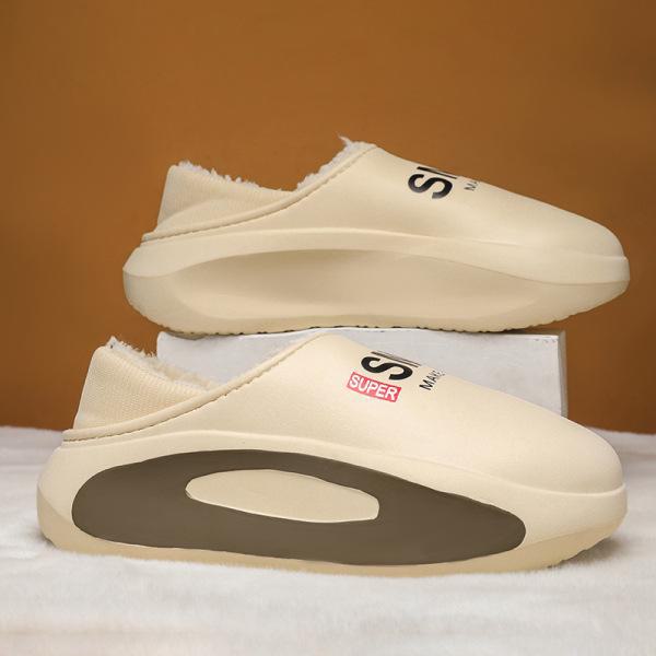 Vodotěsné pánské bavlněné pantofle na podpatku - 2024 nové protiskluzové, venkovní a odolné proti nečistotám, ideální pro podzimní a zimní domácí použití v interiéru