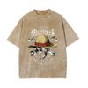 Mens Tshirt One Piece Anime Luffy Mugiwara Straw Hat Print Washed Cotton Casual Short Sleeve Tees Summer Streetwear Casual Top