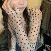 Pure Desire Style Spicy Girl Design Sense Perspektive Punktmuster T-Shirt Damen Sommer Mesh Sexy Lockerer Pullover Top