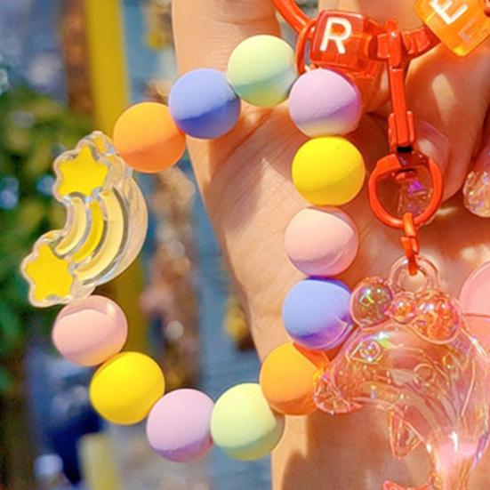 Wrist Strap Phone Chain Beaded Charm for Women Cute Dolphin Animal Keychain Anti-Lost Bracelet Lanyard for Cell Phone Bag Purse