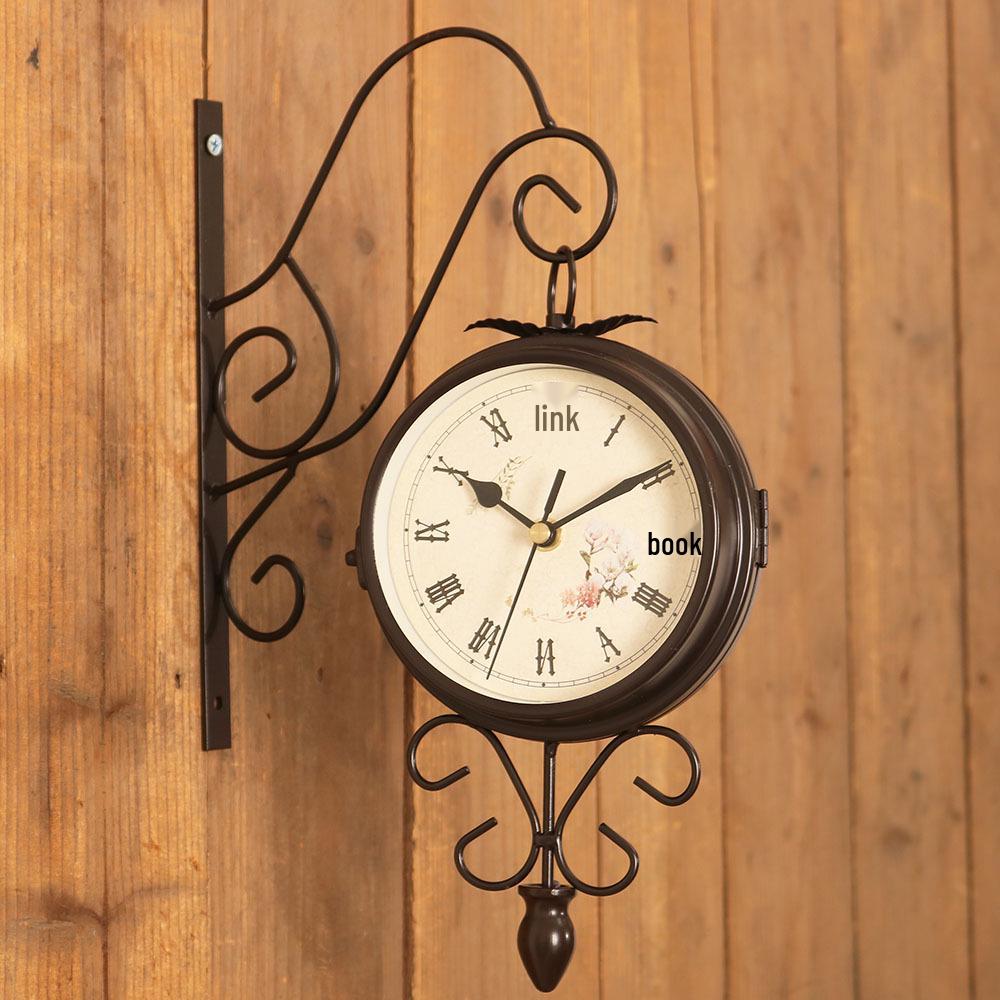 Creative Iron Art Double-Sided Retro Wall Clock for Living Room Decoration
