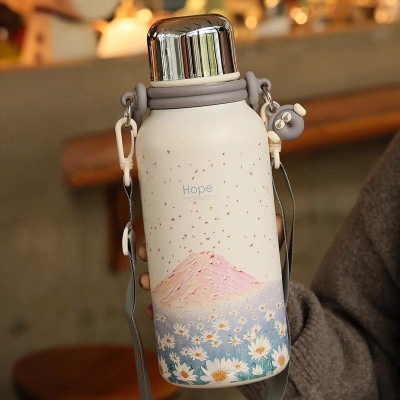 German Insulated Water Bottle, Large Capacity Thermos Cup, Stylish and High-End Design for Girls, Stainless Steel Tea Brewing Cup for Students