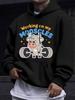 American/European Style Unisex Autumn/Winter Printed Hoodie Long-Sleeve Sweatshirt, "Lifting Iron Cow" MOOSCLES Cartoon Print Hooded Sweatshirt, Fun a