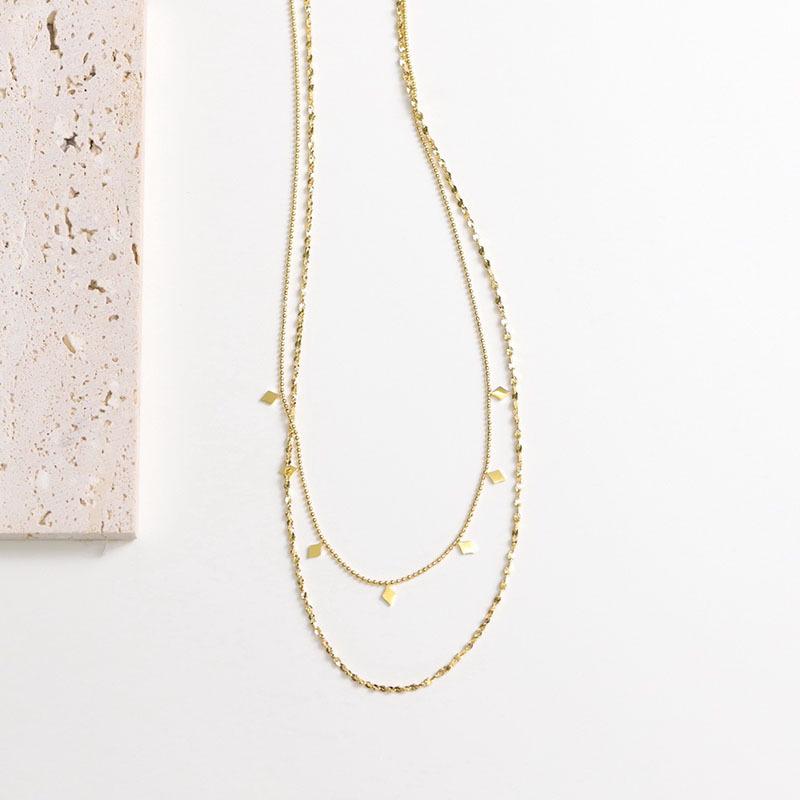 18k Gold Double-Layered Rhombus Sequin Choker Necklace - Women's Non-Fading European & American Summer Fashion Jewelry