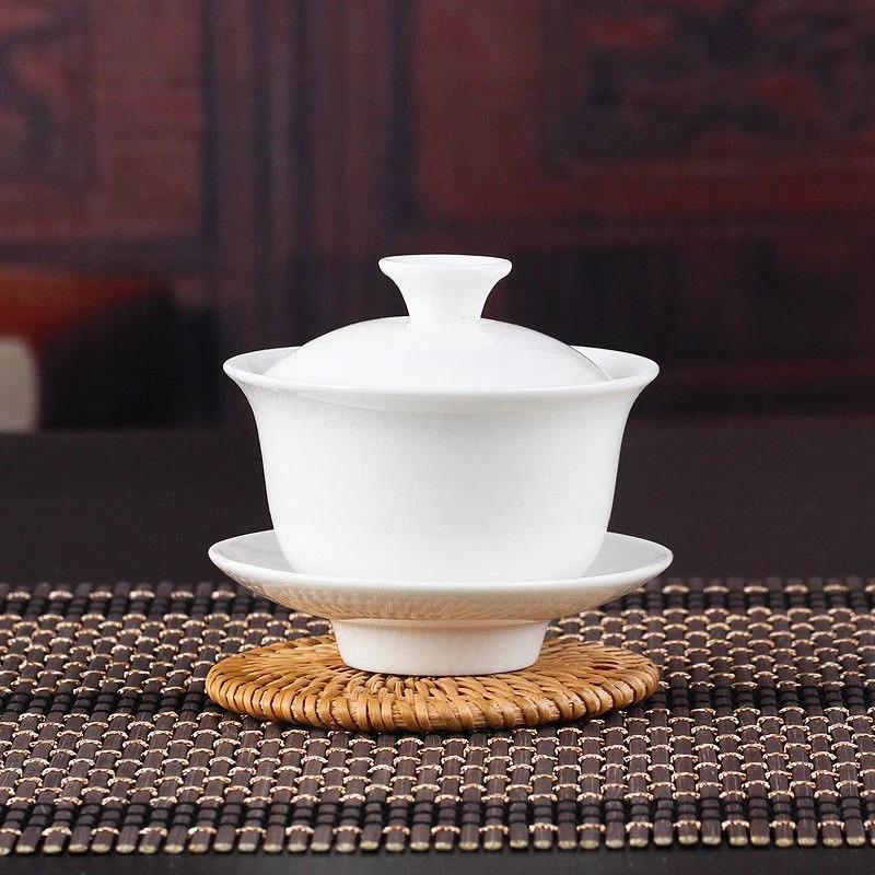 Chinese Gaiwan Tea Set Kung Fu White Ceramic Gaiwan White Teaware Sancai Tea Cup 50% Off