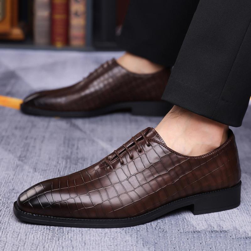 Designer New Men's Pointed Toe Lace Up Wedding Oxford Shoes Male Alligator Pattern Formal Dress Footwear Zapatos Hombre