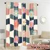 2D Flat Printing  JIT 2pcs   Curtains (Without Rod) Checkered Blooms Popular Popular Curtain Machine Washable Fabric Curtains
