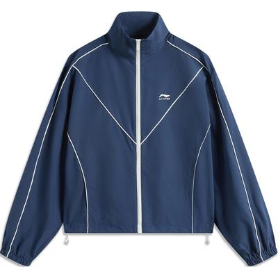 Casaco Corta-vento Confortável Casual Solto Gola Alta Simples Respirável Mulher Roupa Exterior Azul Marinho Profundo AFDU540-3