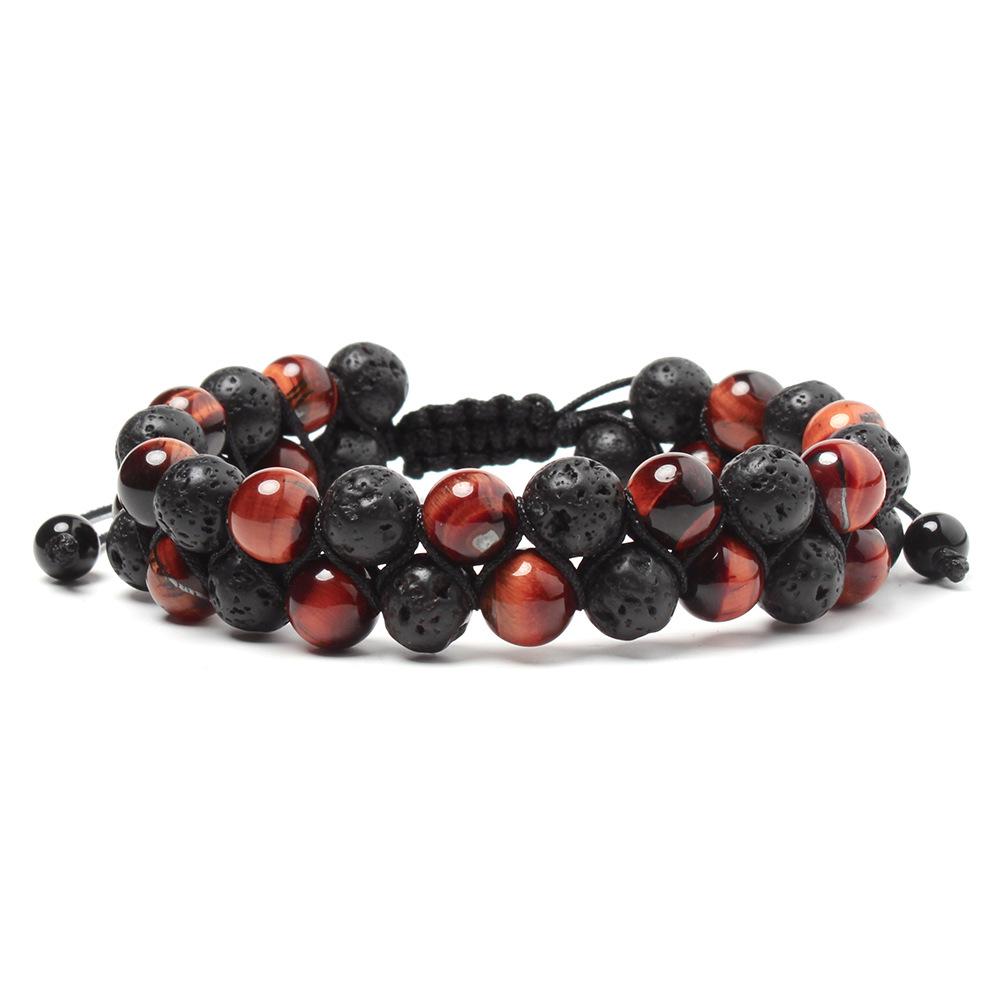 Volcano Lava Tiger Eye Double Row Adjustable Bracelet