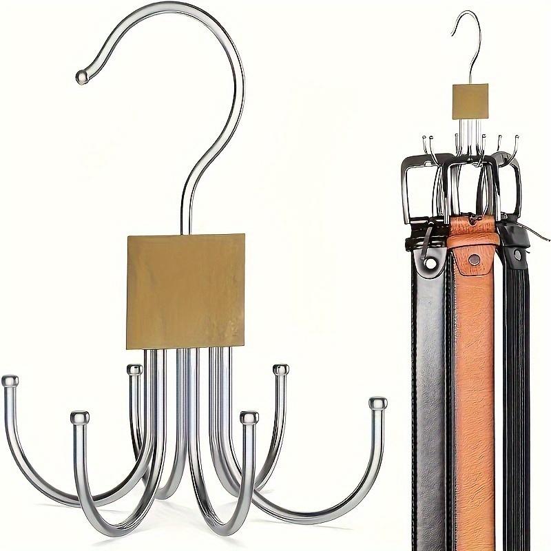1PC Rotating Wooden Multi-Functional Large Capacity Belt Rack - Unfinished Steel Hooks for Belts - Fashionable Closet Organizer