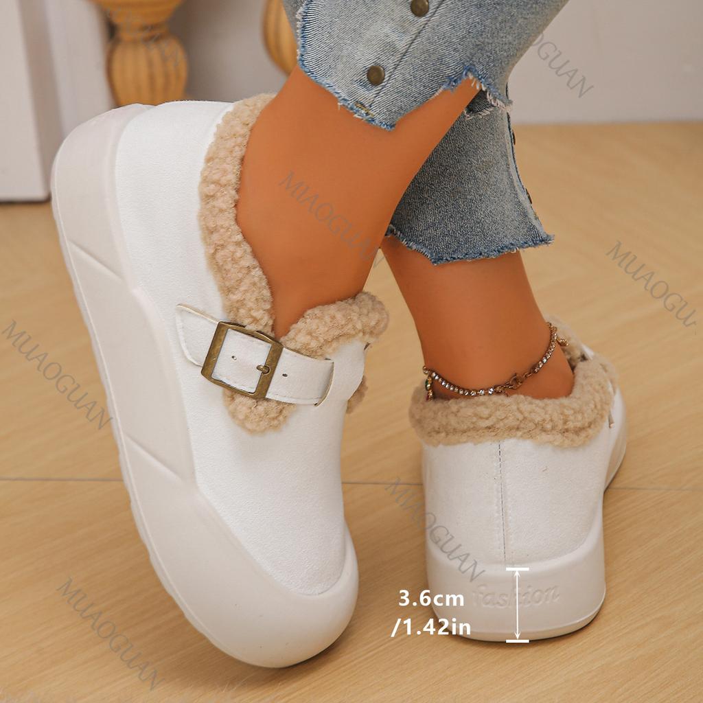Fashion 2025 Autumn and Winter New Thick Bottom Padded Warm Shoes for Women Casual Slip on Flat Round Toe Short Plush Snow Boots Female