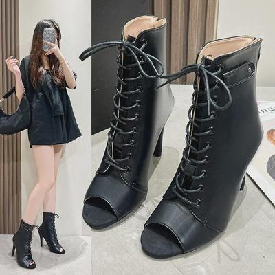 Damen Übergröße Peeptoe Schnür-Stiletto-Sandalen: Frühling/Sommer High Heel Hollow Kurze Jazz-Tanzstiefel (Größen 35-43).