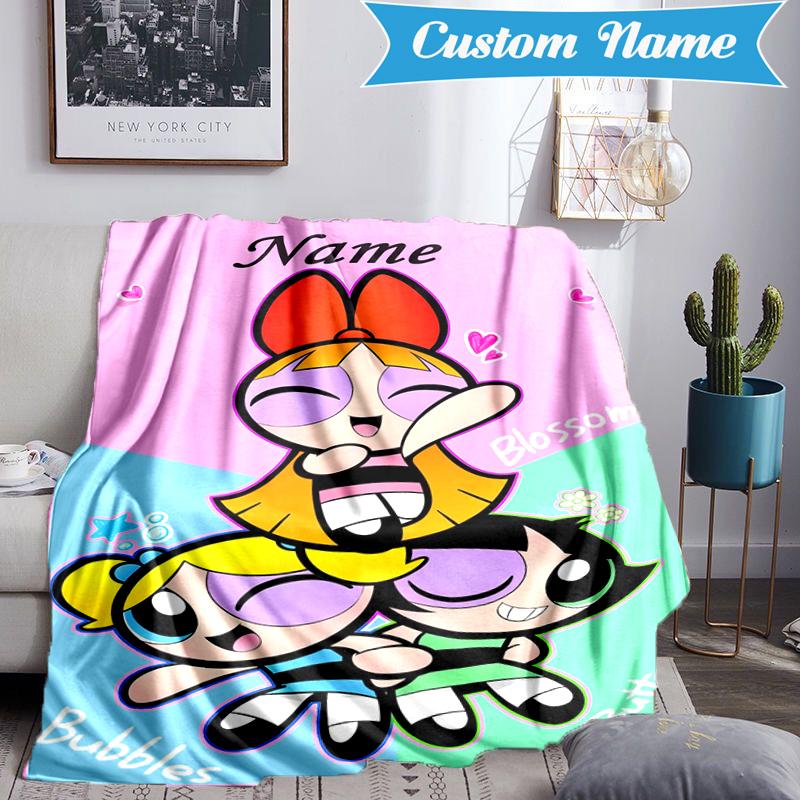 Custom Name Powerpuff Adventure Blanket Lightweight Ideal Bedding Blanket Perfect for Travel, Camping, Living Rooms, Sofas, Christmas Gift