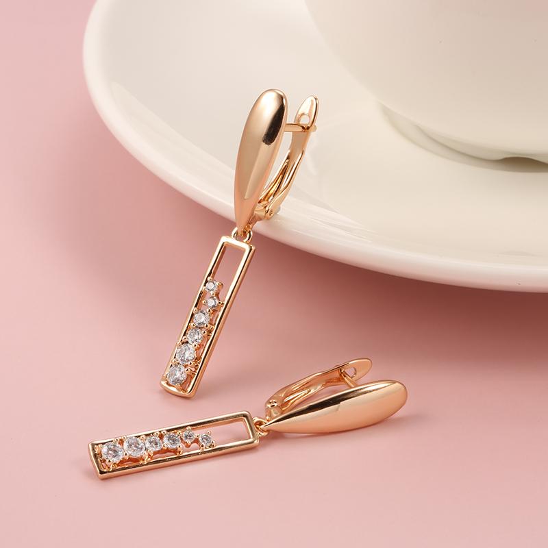 Trend Long Earrings  Rose Gold Micro Wax Inlay Natural Zircon Drop Earrings For Women Vintage Jewelry