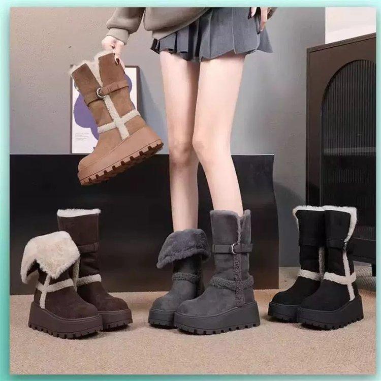 Women's High Tube Fce Lined Thi Winter Snow Boots Knot Velvet Warm Thi Bot Long Boots Korean Sle Ort Tube