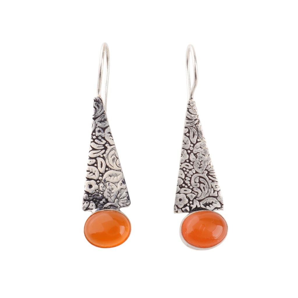 Natural Carnelian Gemstone 925 Sterling Silver Jewelry Handcrafted Earrings 1.9" EE-165-22